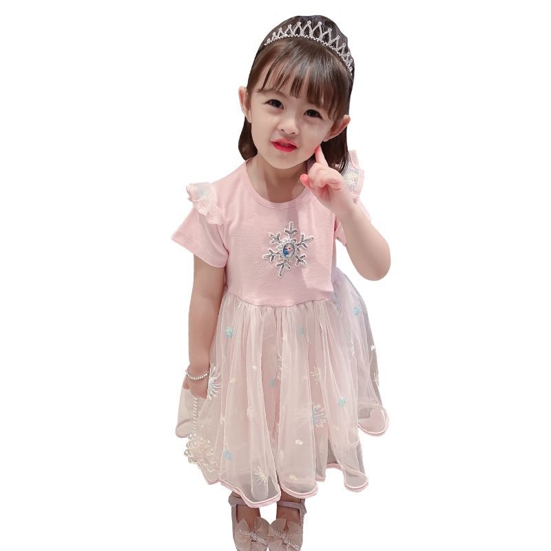 Girls' Summer Dress Princess Elsa Dress Children's 2024 Summer New Online Red and Western Style Baby Mesh Skirt