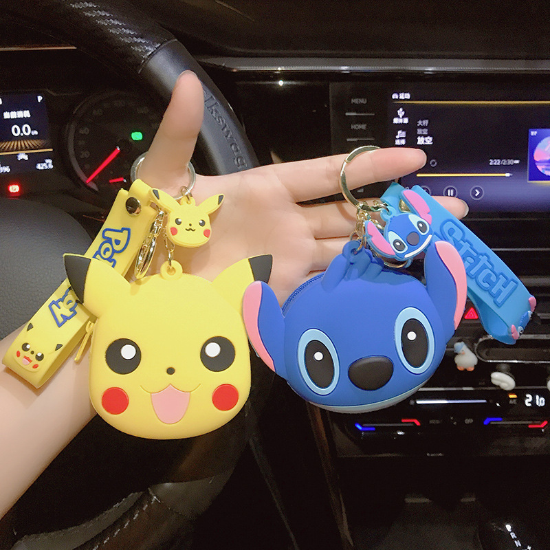 Cartoon Cute Pikachu Key Chain Silicone Coin Purse Wholesale Schoolbag Pendant Stitch Keychain Small Gift