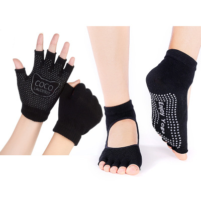 女子纯棉套装瑜伽用品袜子手套专业防滑运动露五指全棉四季瑜珈袜