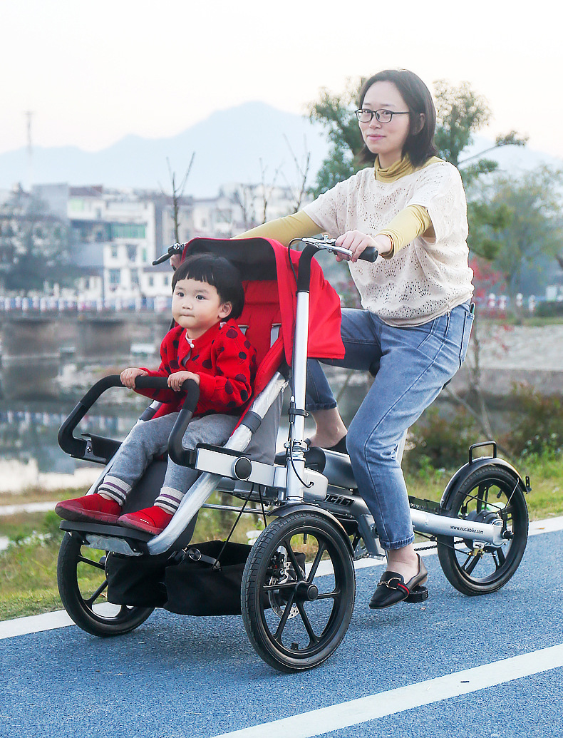 双人自行车可折叠遛娃神车亲子车婴儿童三轮电动母子车带娃车现货