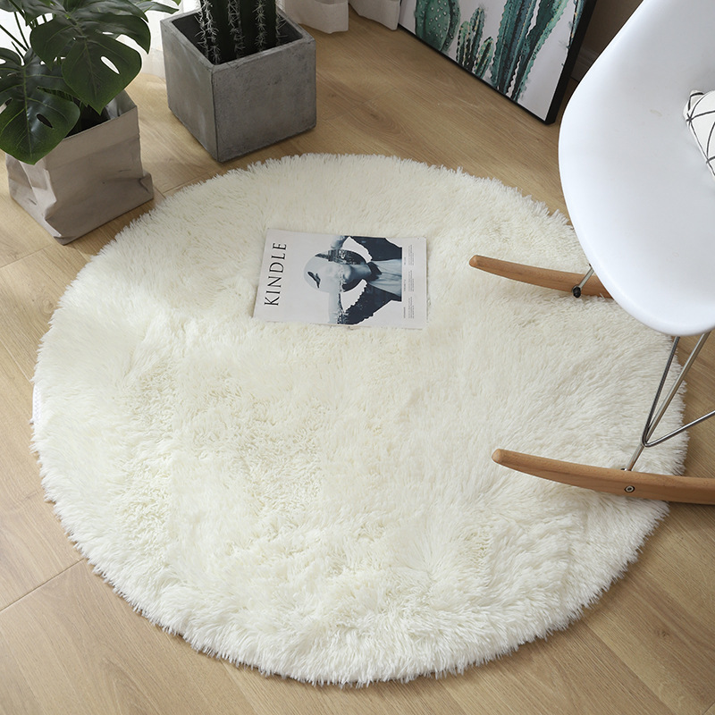 Factory Direct Sales Wholesale Monochrome Silk round Filament Living Room Coffee Table Sofa Bedroom Bed Front Floor Mat Household Stain Resistant