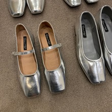 银色小众芭蕾舞鞋子女新款2024年四季款法式小香风玛丽珍平底单鞋