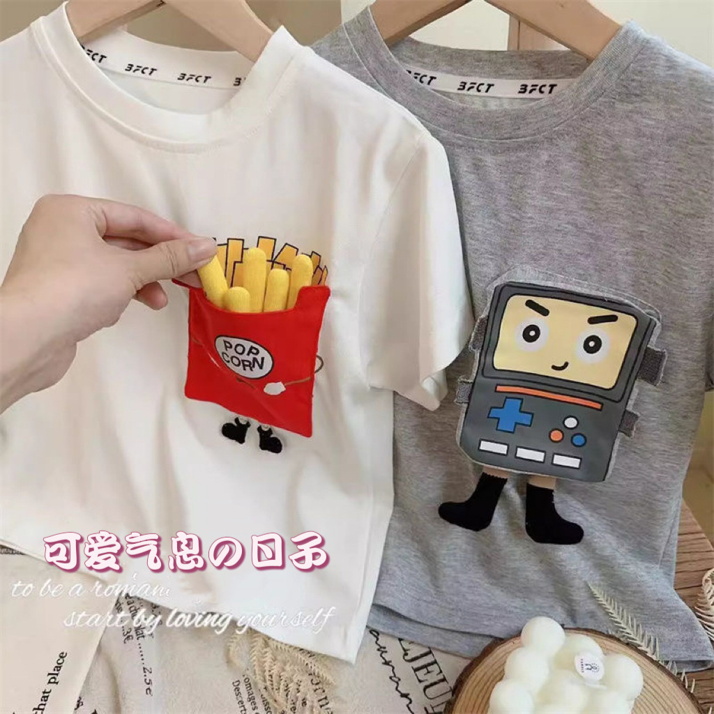 新款夏季儿童t恤纯棉短袖男童薯条韩版卡通立体中大童可爱上包邮