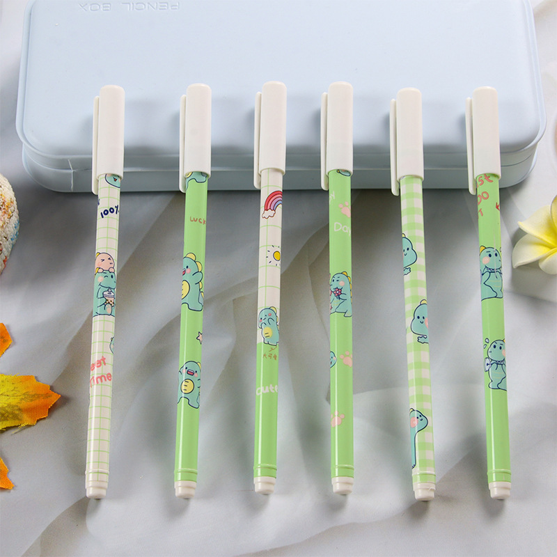 Fresh Student Cap Drawing Pen Dinosaur Flower Film Straight Rod Gel Pen Cute Stationery Office Supplies Water-Based Sign Pen