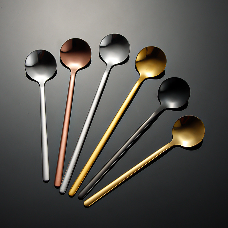 304 stainless steel spoon coffee spoon gold & small round spoon honey spoon dessert spoon coffee long handle stirring spoon