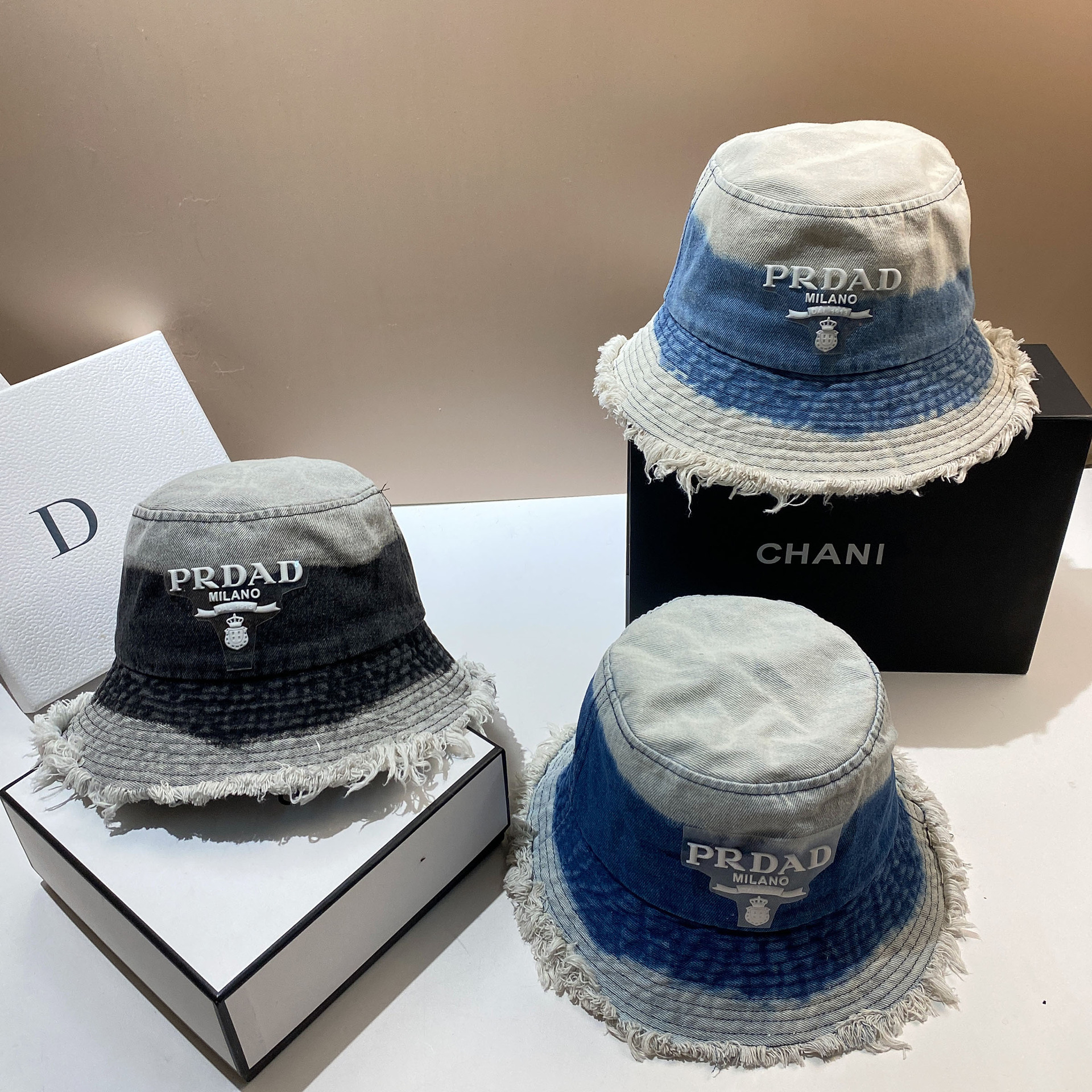 p字母渐变色流苏边牛仔渔夫帽时尚巴黎时装百搭男女同款户外休闲