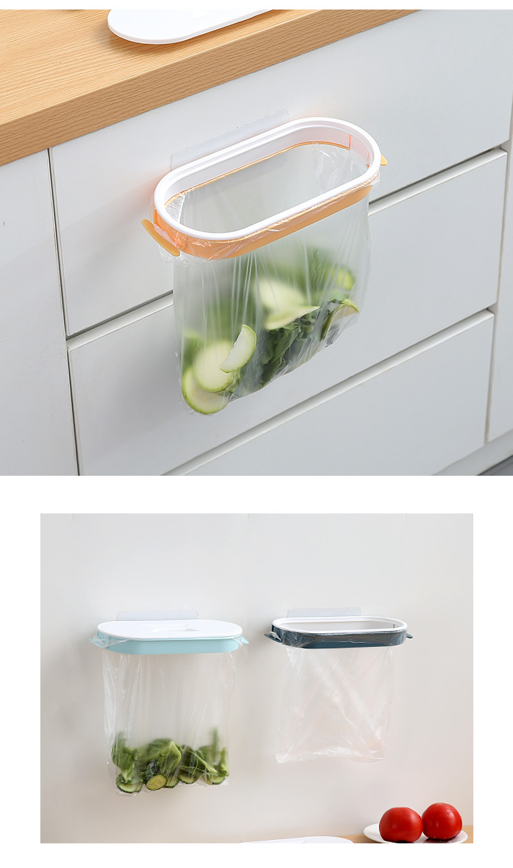 现货带盖厨房壁挂垃圾袋架 家用橱柜门垃圾袋收纳支架 塑料袋架子