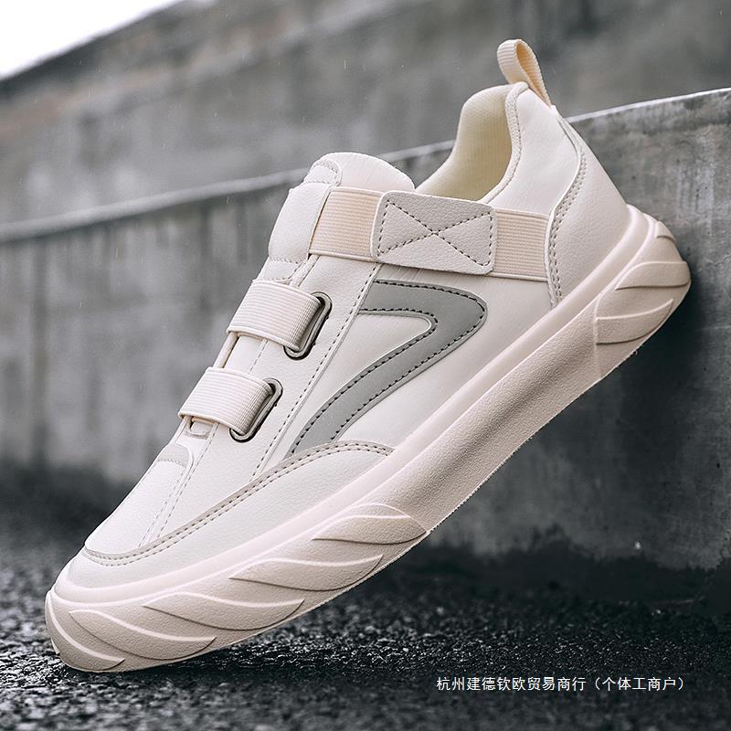 男鞋夏款无鞋带懒人一脚蹬皮鞋青少年学生小白板鞋不系鞋带运动鞋