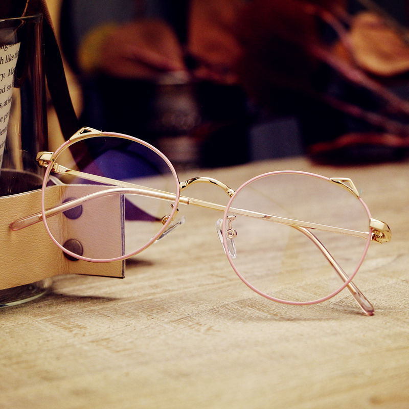 猫眼镜框可爱猫耳朵眼镜框女圆脸复古潮平面平光镜近视眼镜架学生