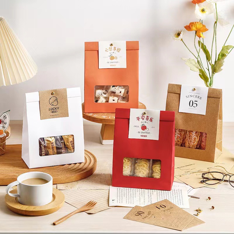 雪花酥茶叶包装袋喜糖自立袋牛皮纸袋开窗牛轧糖糖果饼干袋子批发