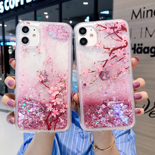 液体流沙桃花适用iphone14pro max苹果11/12手机壳15plus粉色13软