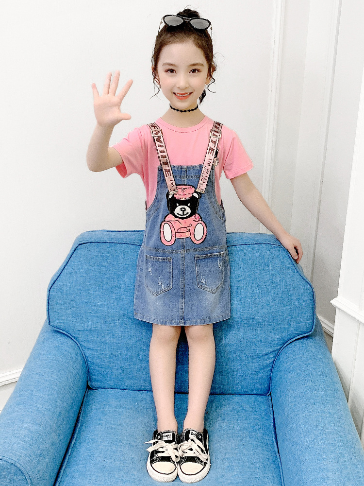 女童韩版牛仔背带裙套装儿童夏装裙子两件套小女孩洋气时髦连衣裙