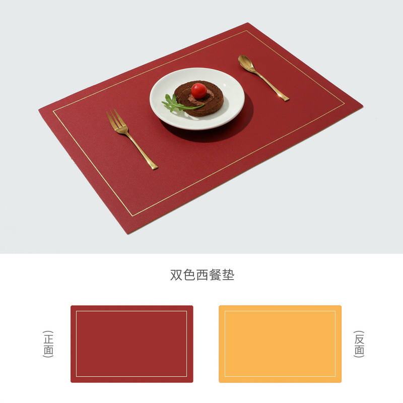 Nordic Style Leather Western Food Plate Mat Solid Color Square Heat Proof Mat Waterproof Table Mat Double Double Color Universal Pad Wholesale