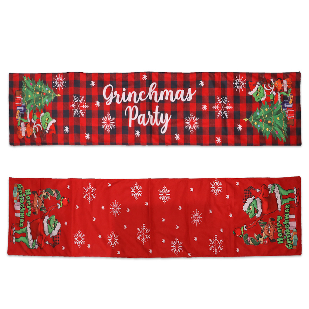 Cross-Border New Arrival Christmas Grinch Christmas Thief Table Runner Christmas Coffee Table Restaurant Desktop Decoration and Layout Supplies