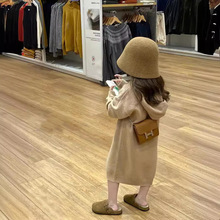 韩国童装女童长款针织开衫春季连帽毛衣外套儿童韩版时髦大衣