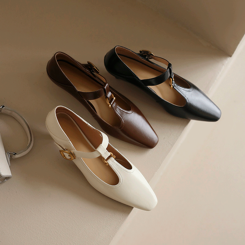 法式文艺复古赫本风猫跟鞋2022春季新款牛皮圆头t型带低跟单鞋女