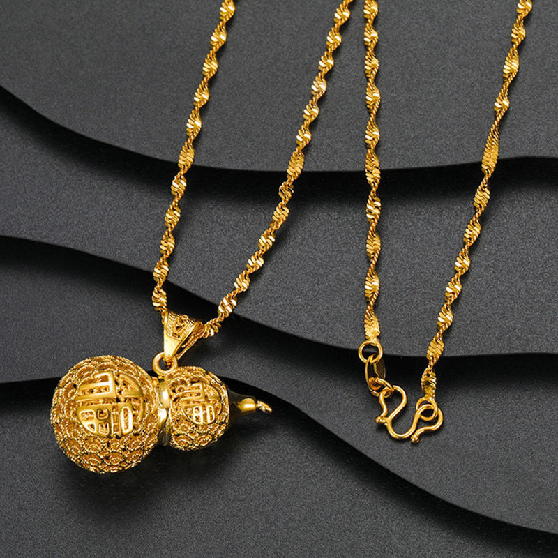 黄金项链千足金福字镂空吊坠 k纯金时尚细款锁骨链饰品