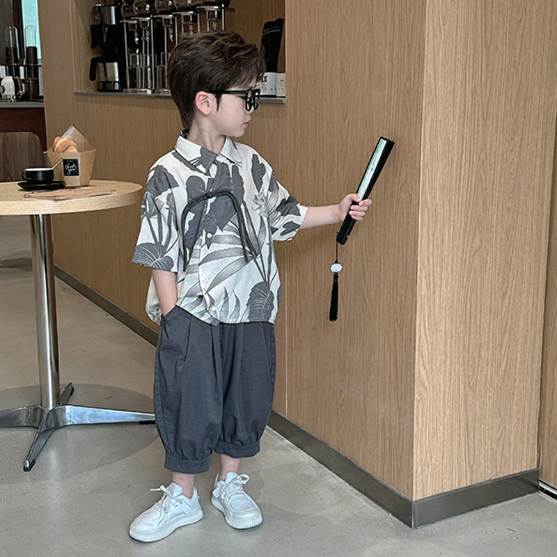 男童汉服夏季2024新款大儿童装新中式短袖套装中国风唐装男孩薄款