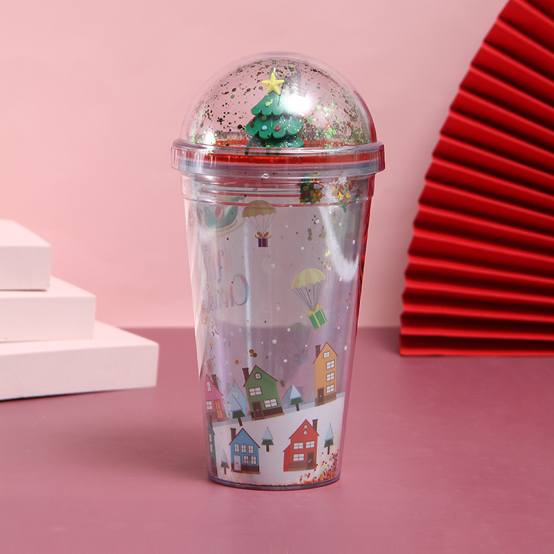 Micro Landscape Plastic Sippy Cup Creative Glitter Summer Ice Glass Student Couple Christmas Gift Cup