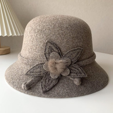 帽子女士秋冬新款羊毛盆帽气质优雅毛呢礼帽显脸小针织保暖渔夫帽