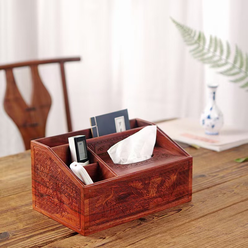 红酸枝心想事成遥控器纸巾收纳盒实木客厅茶几国风桌面红木整理盒