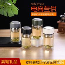 茶杯女水杯夏季办公家用茶水分离杯泡茶杯男透明带盖随手花茶杯子