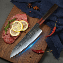大马士革厨师刀9寸牛刀菜刀锻打纹鱼生刀日西式主厨刀黑檀木手柄