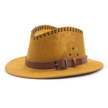 欧美秋冬季皮带装饰西部牛仔帽男女士旅行遮阳小礼帽骑士爵士帽