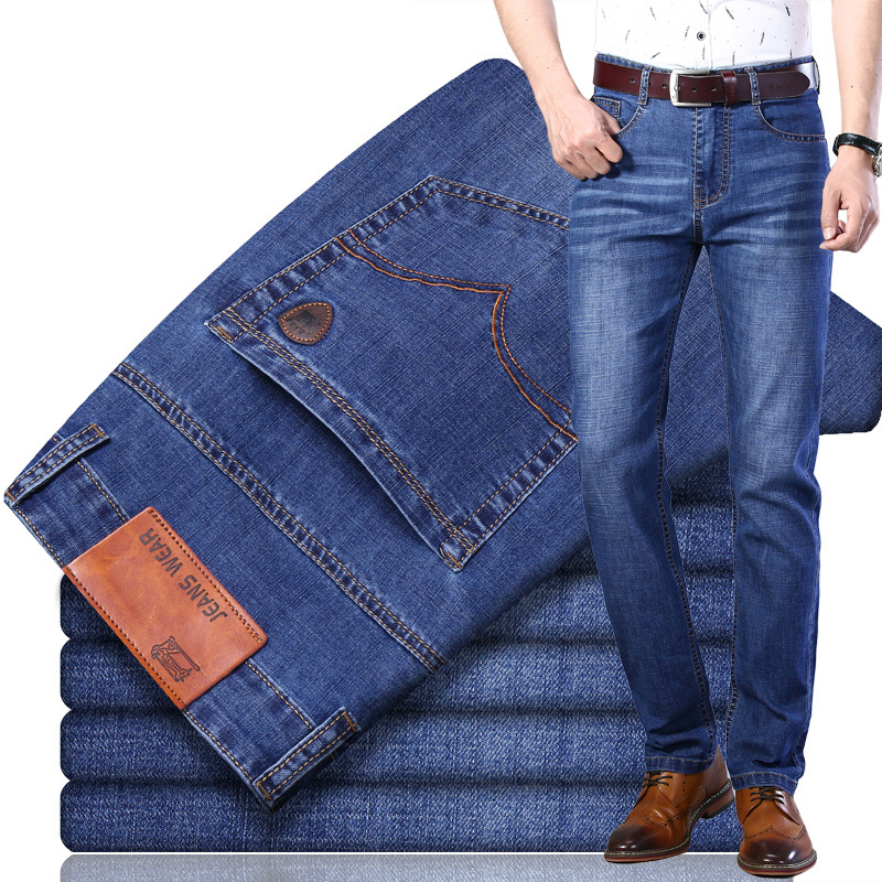 Foreign Trade Men's Pants Jeans Good Quality Spring and Autumn Jeans Men's Straight Cotton Stretch Men's Trousers Denim Wholesale