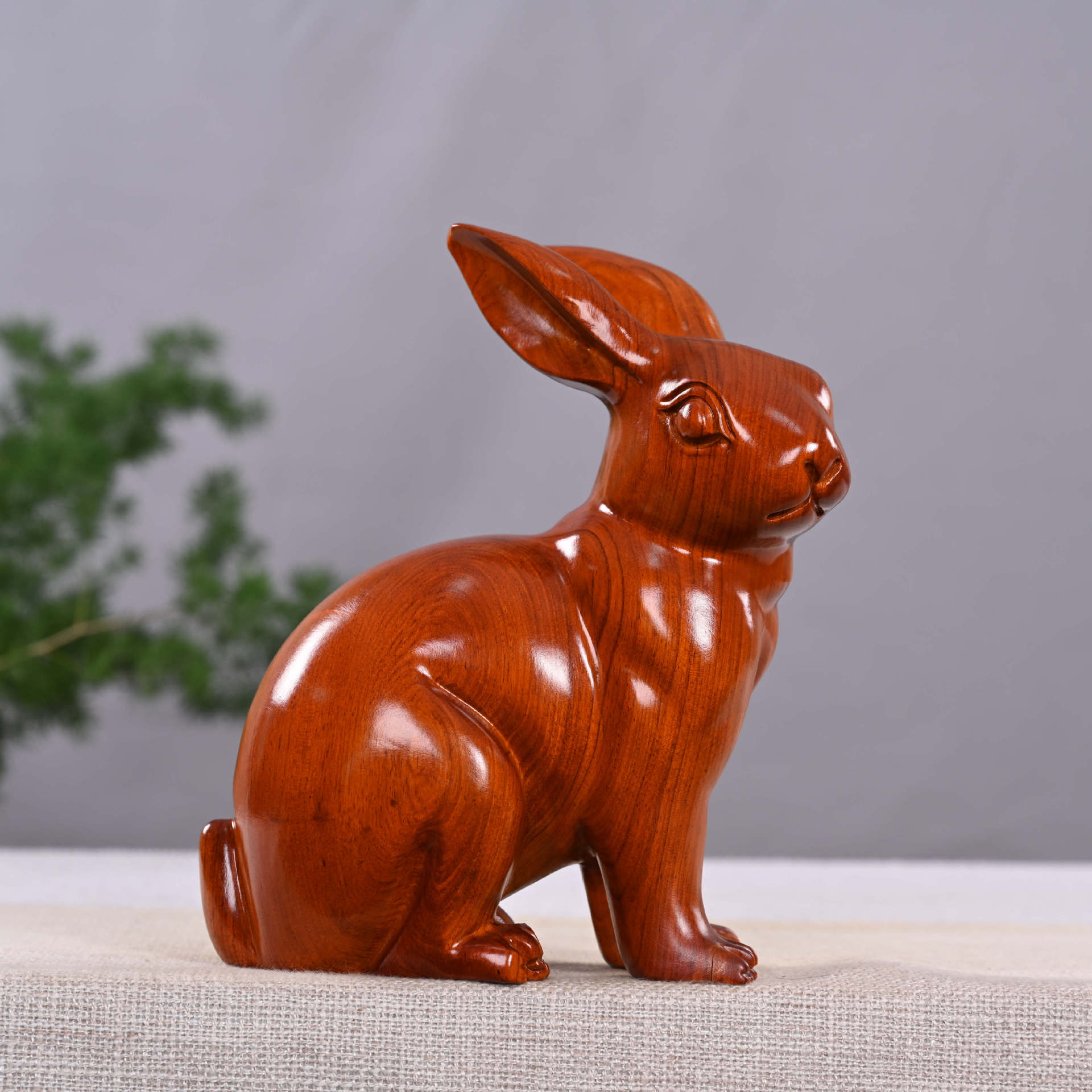 站兔子 手工实木雕刻摆件 十二生肖木质工艺品 家居客厅礼物礼品