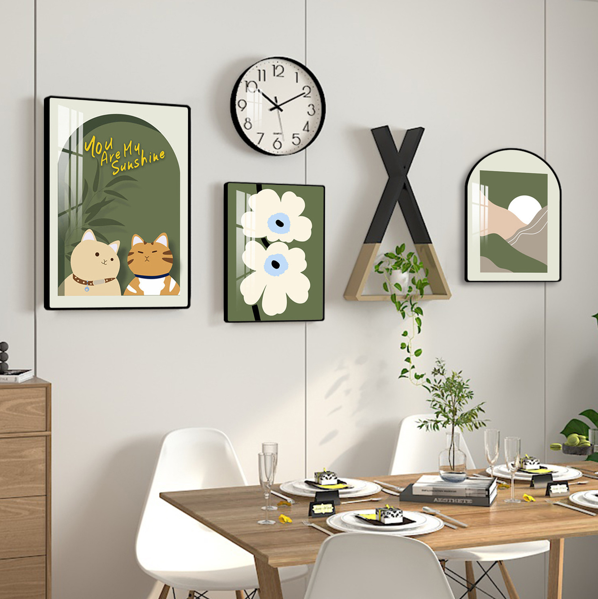 北欧温馨餐厅装饰画现代简约沙发背景墙挂画清新小众组合抽象壁画