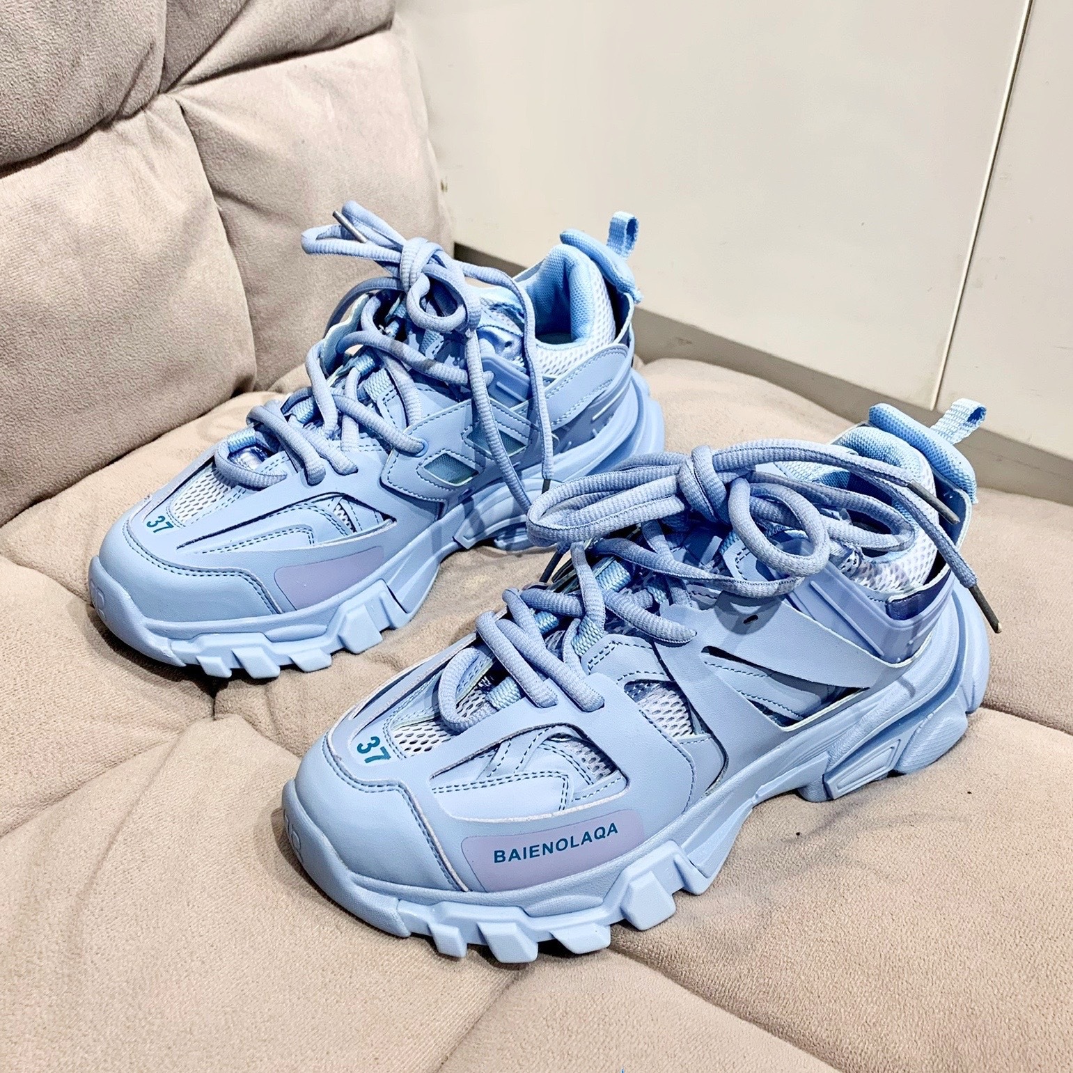 欧洲站ins夏款单网透气厚底巴黎三代世家老爹鞋女蓝色低帮运动鞋