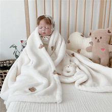 韩国Ins 宝宝绒毯抱毯抱被婴童外出推车盖毯儿童刺绣秋冬午睡盖毯