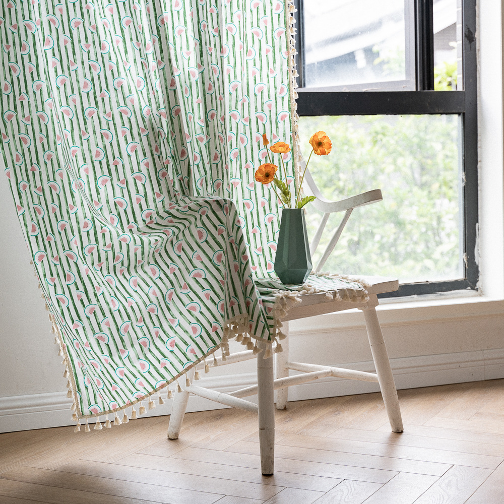 跨境亚马逊小帷幔半透明短帘短款小窗户顶部厨房水果成品半截窗帘