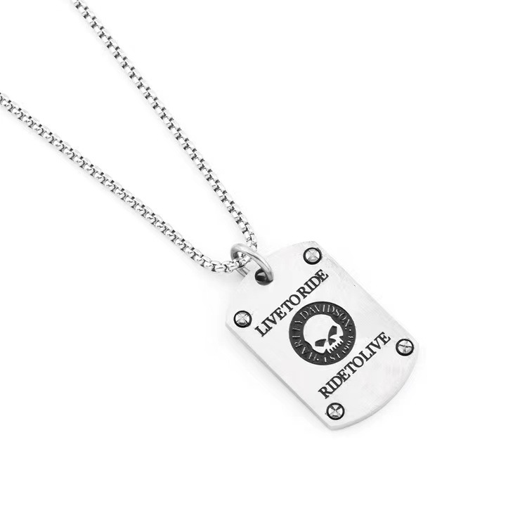 European Style Stainless Steel Army-Style Necklace Personalized Metal Korean Style Hip-Hop Fashion Personalized Carved Pendant Necklace Wholesale