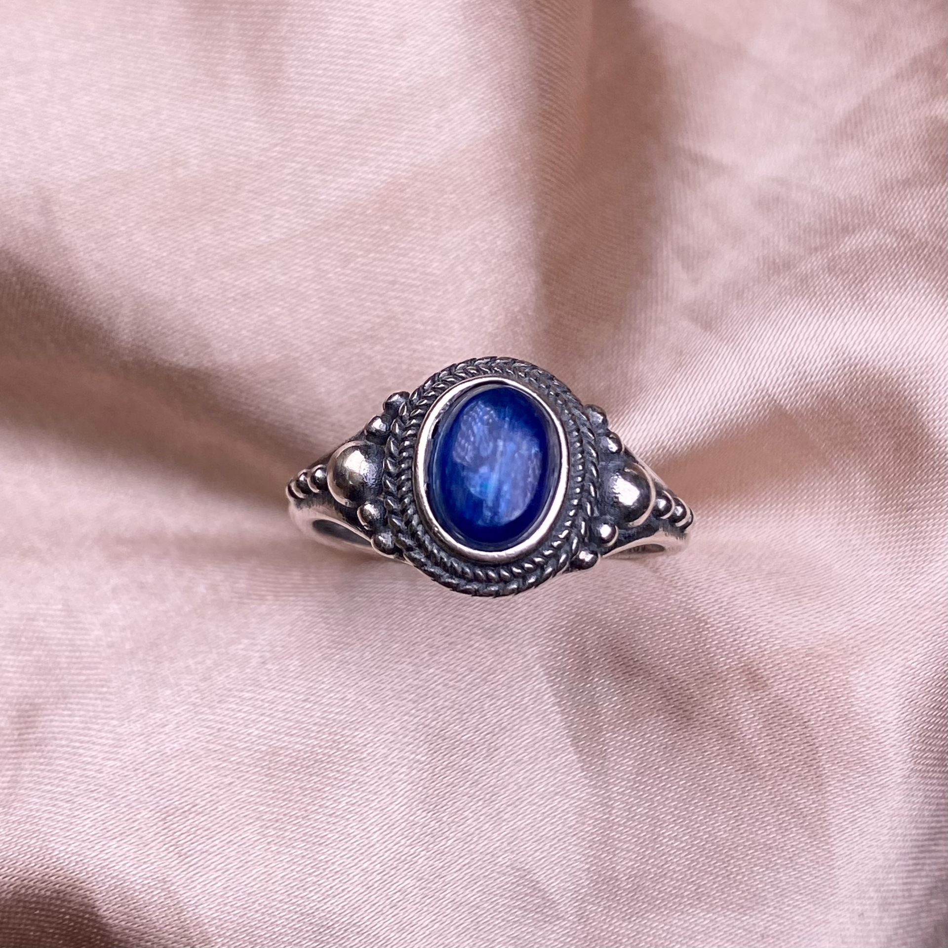 蓝晶石戒指s925银镶嵌复古银做旧女款宽版彩宝水晶手饰品强光无杂