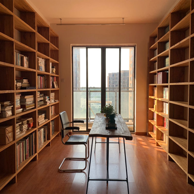 书墙式书架书房美式多格书架松木隔断吊柜置物架实木书柜大容量