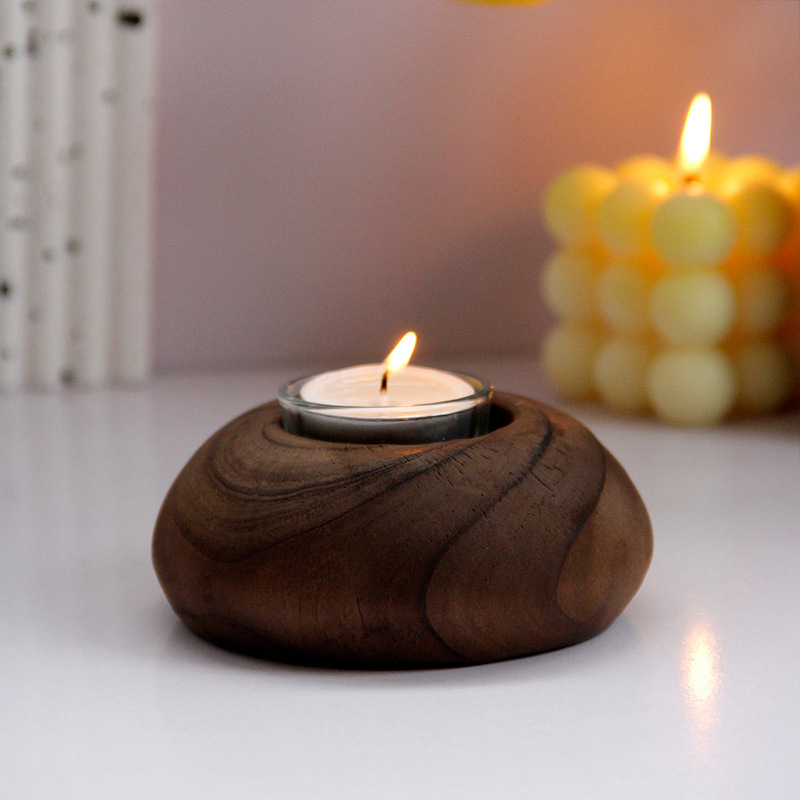 Retro Wood Candlestick Simple round Candle Holder Candle Cup Christmas Wedding Ceremony Cafe Decoration Ornaments