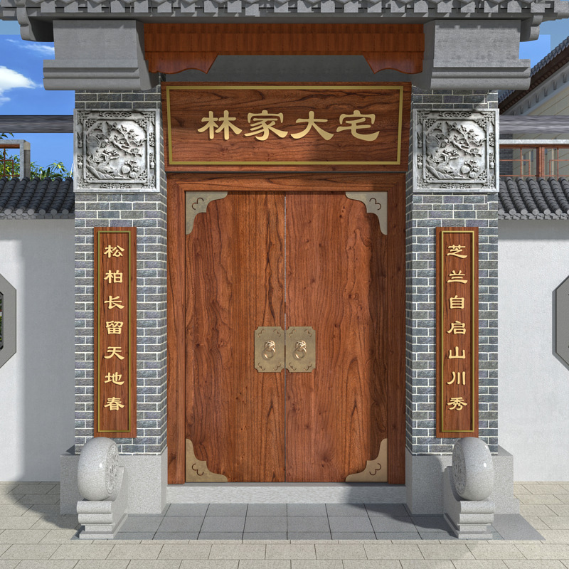 中式实木仿古庭院大门茶楼民宿复古门镶铜围墙入户门包邮