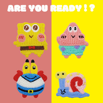 卡通动漫海底黄色小海绵系列手工棉线手勾布贴服装发饰包diy补丁