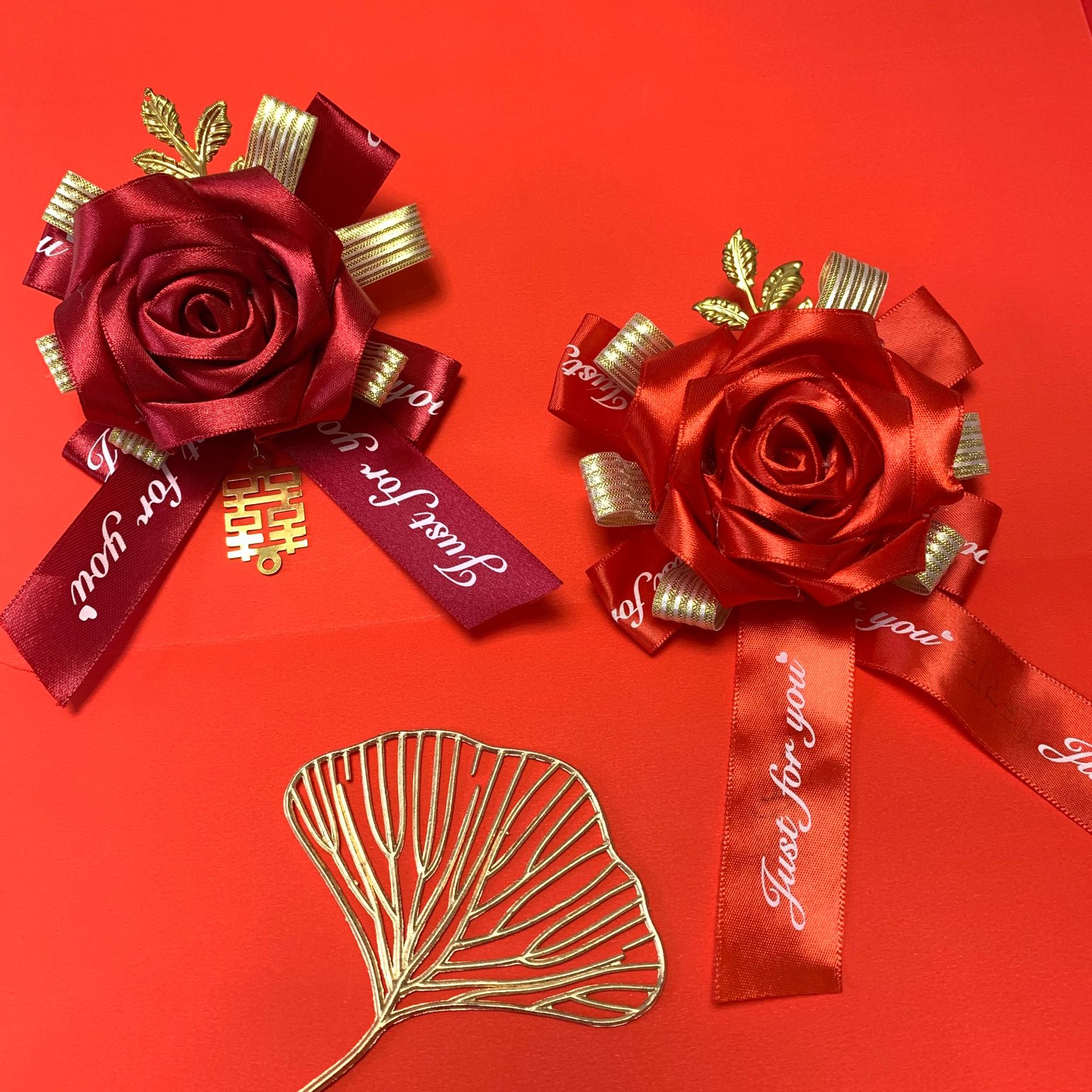 批发大红酒红色玫瑰胸花 新郎新娘伴郎伴娘结婚胸花婚庆婚礼胸花