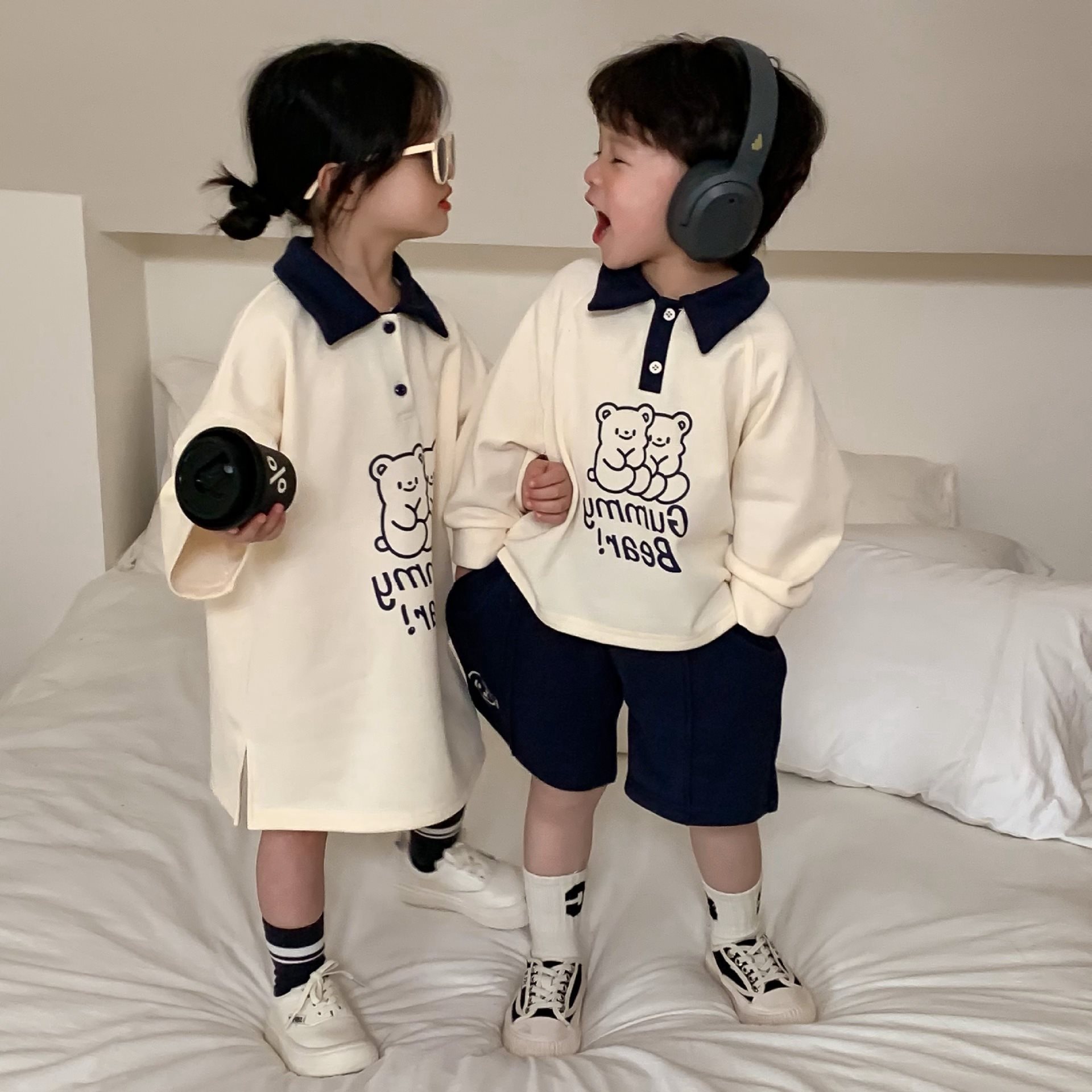 春季新款韩国童装儿童套装男童女童兄妹装恤卫衣裙