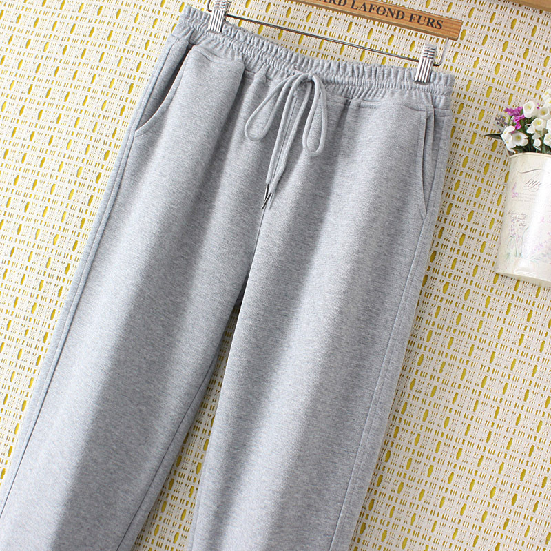 大码女装春装新款珠地棉卫裤胖妹妹高腰系带休闲运动裤200斤42781
