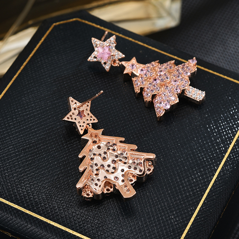European and American Fashion & Trend Sterling Silver Needle Stud Earrings Micro Inlaid Zircon XINGX Christmas Tree Earrings Refined Wild Earrings Women