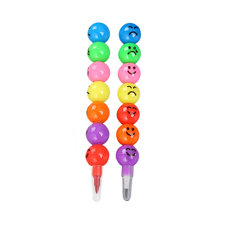 Creative Stationery Cartoon Student Sugar-Coated Haws on a Stick 7 Colors Graffiti Crayon Cute Expression Smiley Pencil Sharpening-Free Pencil