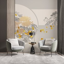 新中式阁楼花壁纸客厅沙发墙纸卧室电视背景墙壁画2023年新款墙布