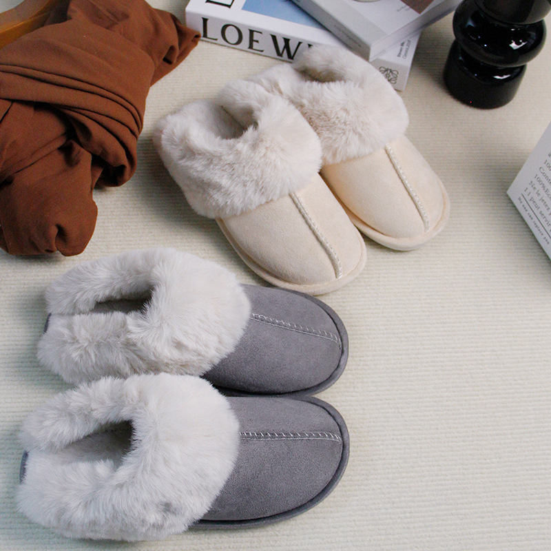 Cross-Border Home Cotton Slippers Non-Slip Closed Toe Autumn and Winter Couple Indoor Plush Comfortable Floor Confinement Cotton Slippers