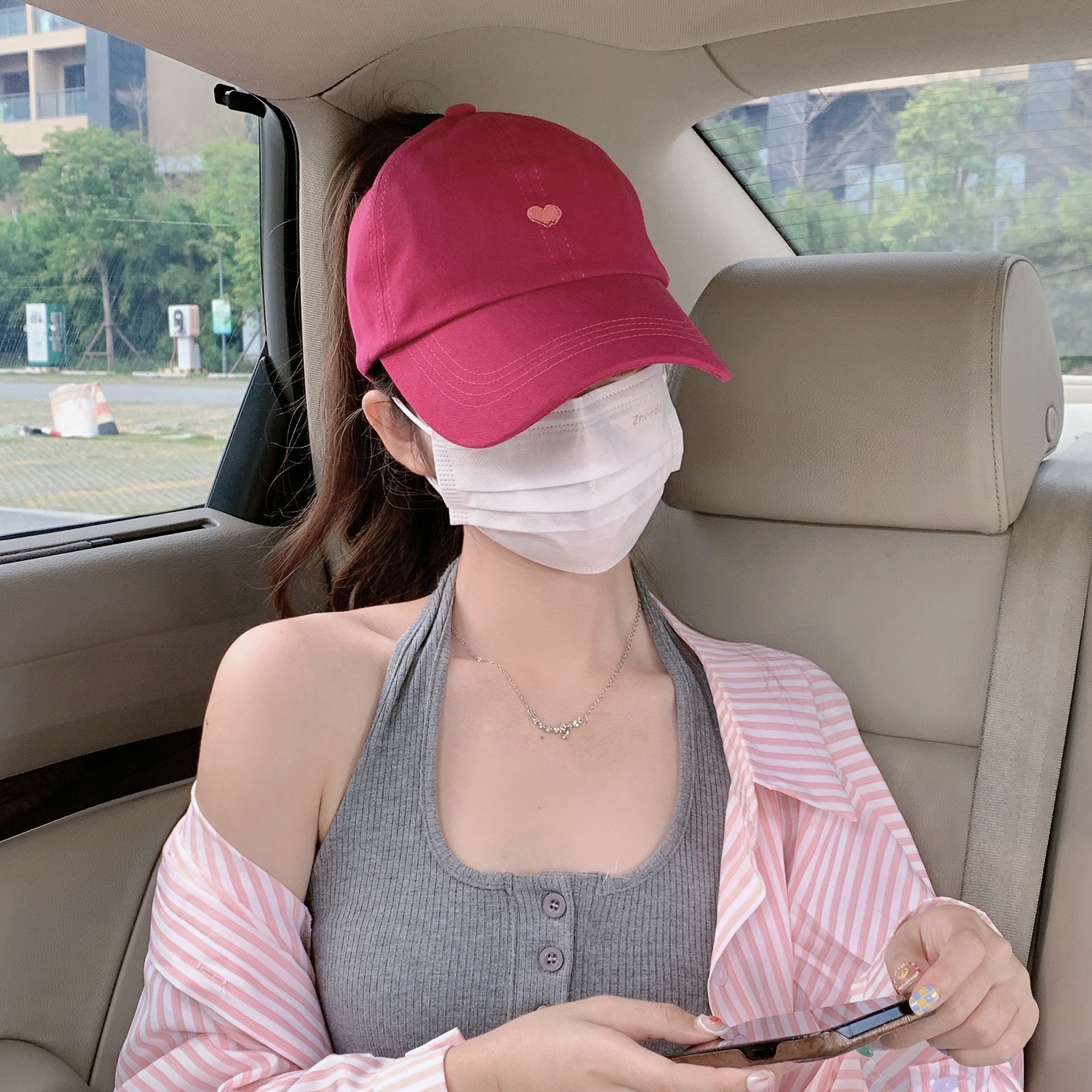 Preppy Style Lovely Embroidered Ponytail Half Topless Hat Women's Summer Sun-Proof Baseball Cap Korean Style Shopping All-Match Peaked Cap