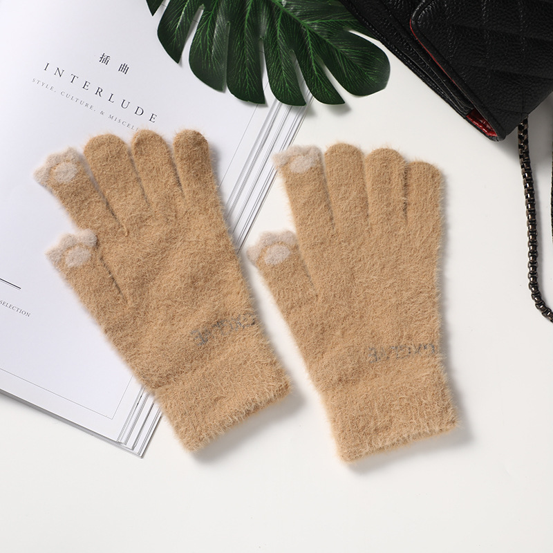 Winter Women's Touch Screen Gloves Fleece-Lined Cold-Proof Warm Gloves Cute Style Windproof Knitted Gloves 