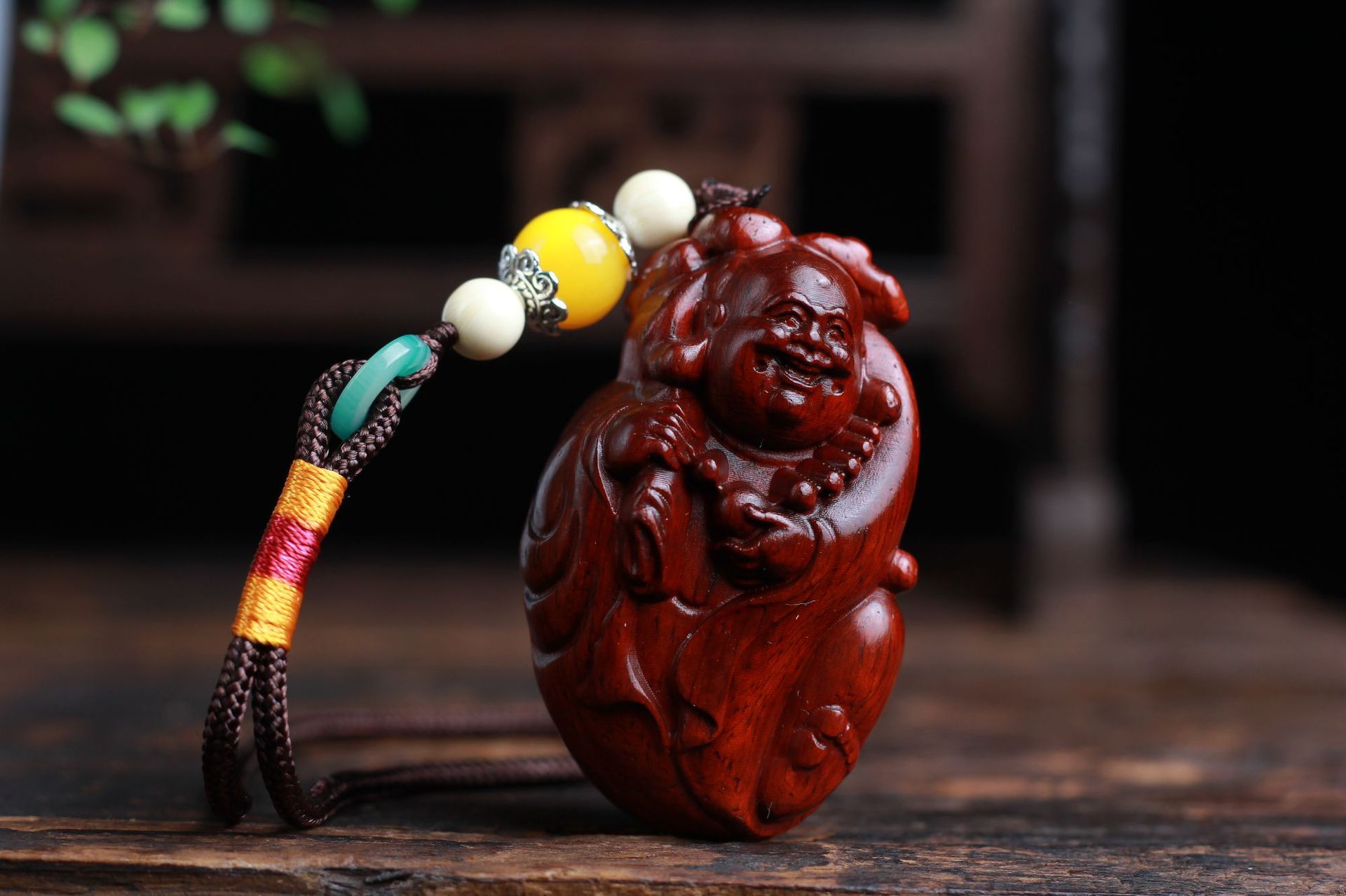 弥勒福木雕小叶紫檀布袋弥勒佛手把件 木质工艺品文玩把件批发